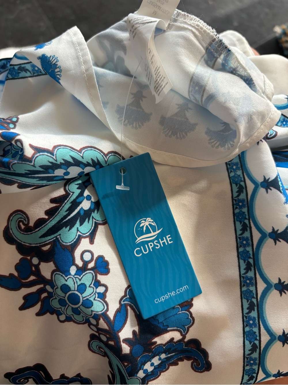 Blue & White Printed V-Neck Swim Coverup Dress - Picture 8 of 8